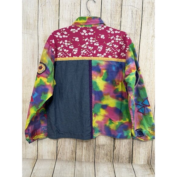 Vintage Women Patchwork Embroidered Jacket Sz M Boho Hippie Art to Wear Tie Dye - Picture 7 of 8